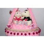 Pink Bed Hanging Jhoola with Love Couple Teddy Bears